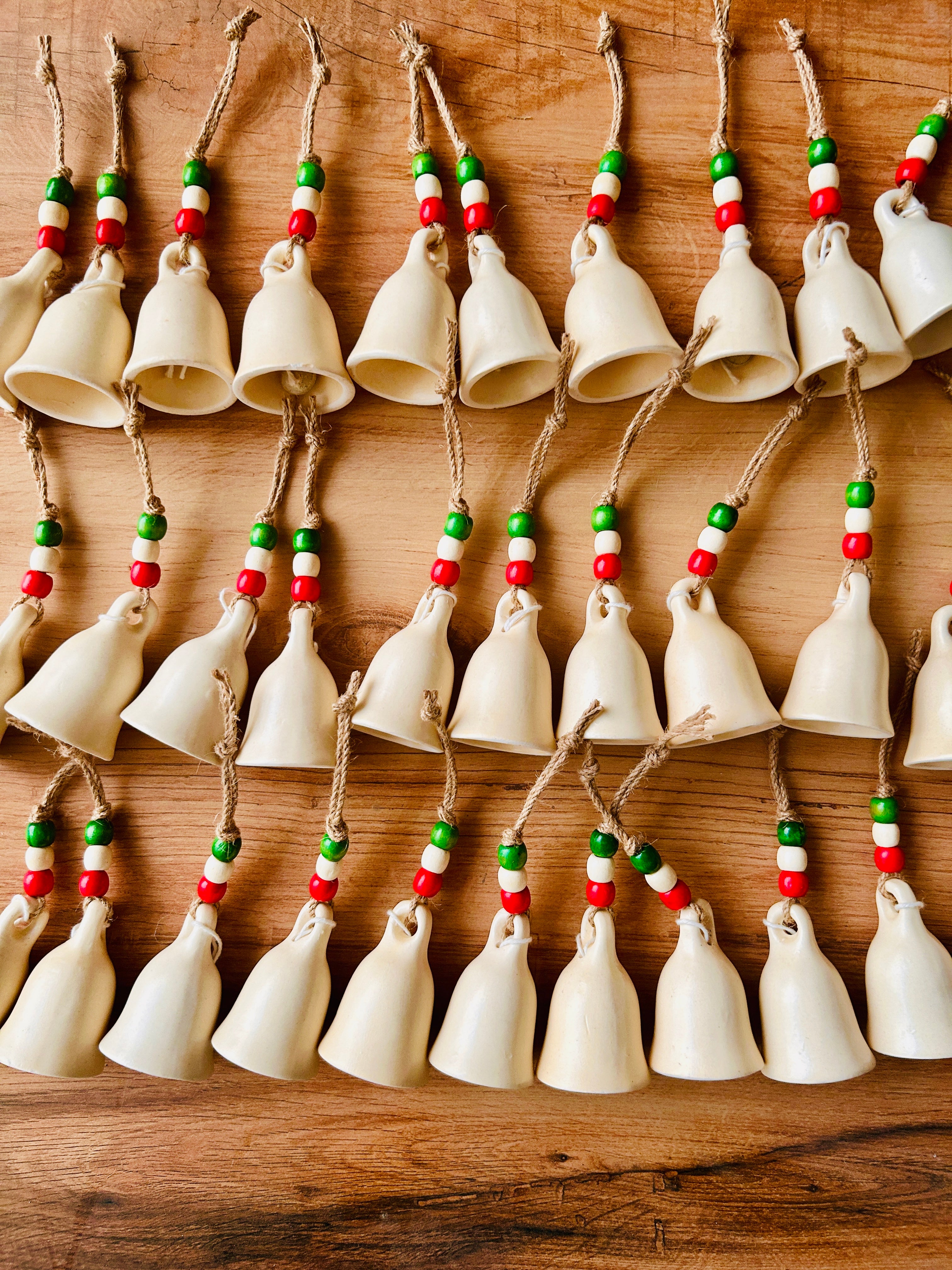 CHRISTMAS EDITION |Handmade Beaded Ivory Bell Ornaments | Small ceramic bells