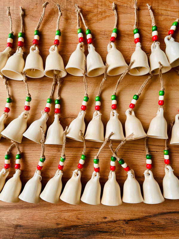 CHRISTMAS EDITION |Handmade Beaded Ivory Bell Ornaments | Small ceramic bells
