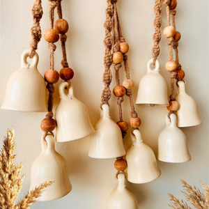 BOHO Ivory Symphony Chimes "Set of 3" | Bunch of 3 (big) bells with one Ceramic Wall Hook