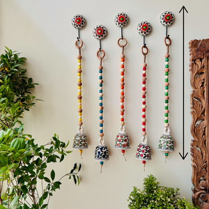 Garden Beaded Ceramic Bells | With Ceramic wall hooks-Floral MULTICOLOR