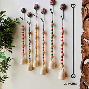 MINI Ceramic Beaded Bells | With Ceramic wall hooks- Ivory MULTICOLOR (Set of 6)
