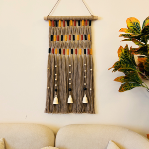 Desert Drape Ivory Boho Tapestry | With a ceramic wall hook