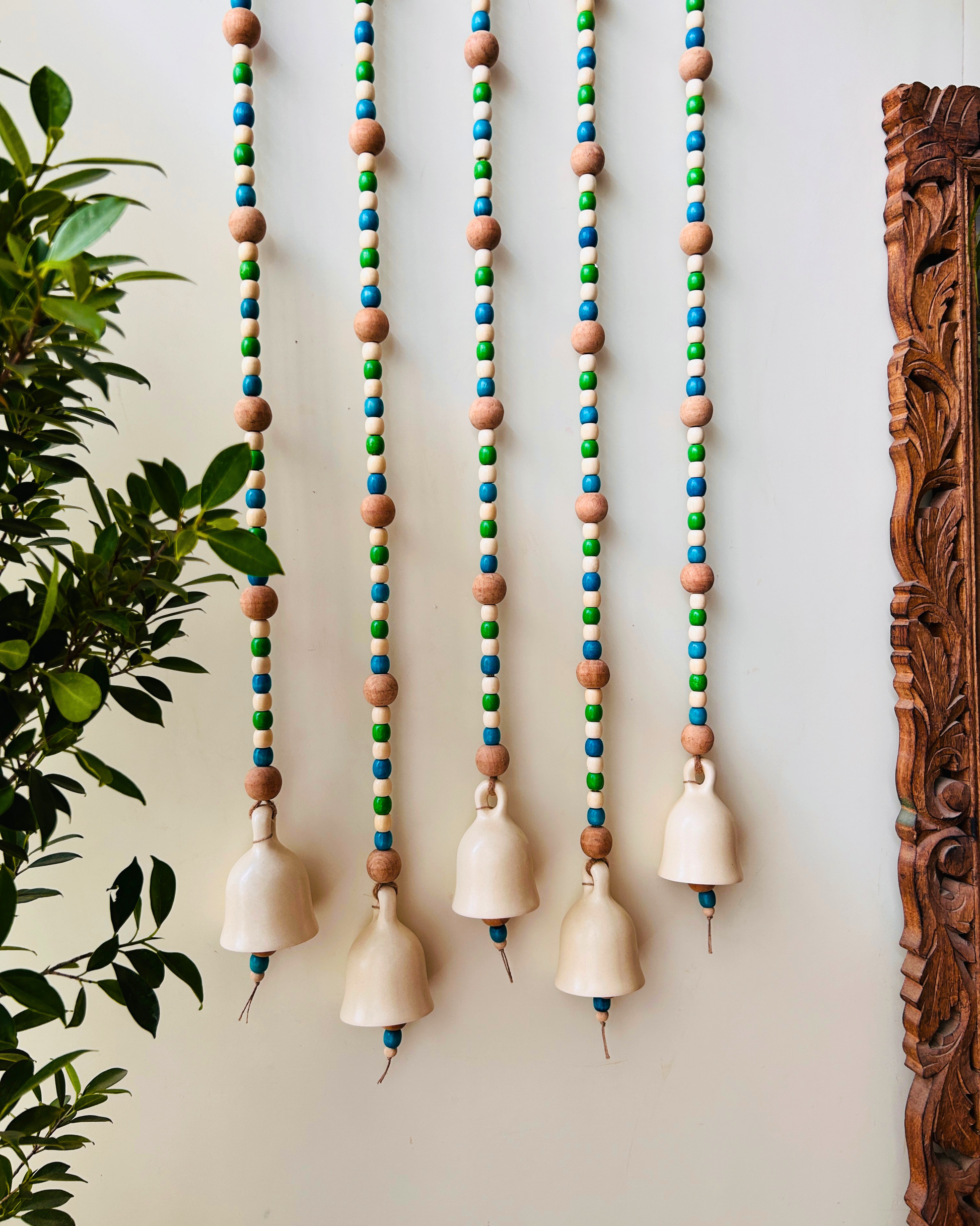Blue Orchid | Boho Ivory | Backdrop Ceramic Beaded Bells | With ceramic wall hooks