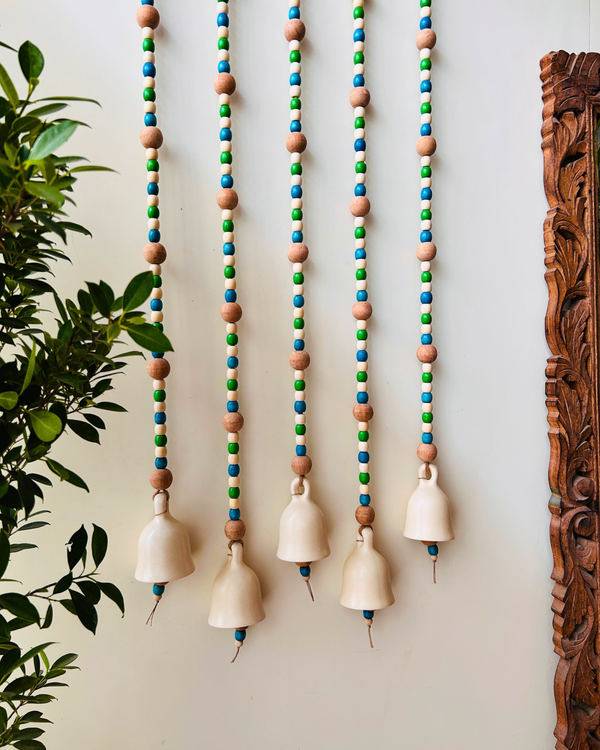 Blue Orchid | Boho Ivory | Backdrop Ceramic Beaded Bells | With ceramic wall hooks