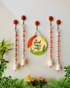 Good Vibes Only Colorful Floral Entrance Wall Set | 4 Ceramic Ivory white BEADED bells with a beaded wooden welcome sign board  | Ceramic hooks | Color Theme Decor