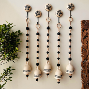 Midnight Ivory Ceramic Beaded Bells | With Ceramic wall hooks- MONOCHROME