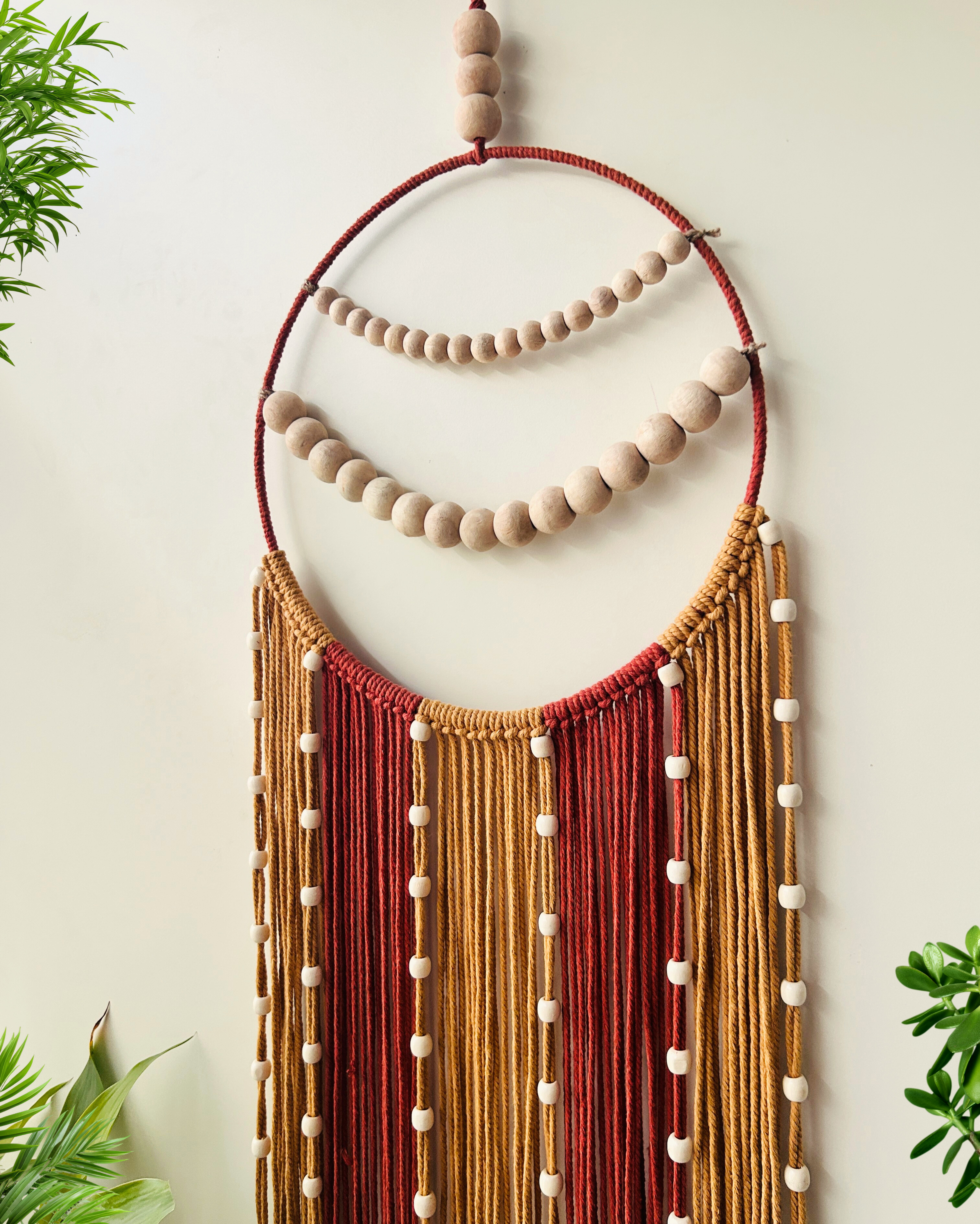 Rust & Gold Reverie Macrame Dream Catcher | With one ceramic wall hook