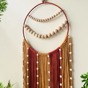 Rust & Gold Reverie Macrame Dream Catcher | With one ceramic wall hook