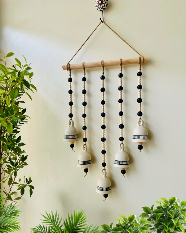 Ivory Monochrome Beaded Bell Wall Hanging