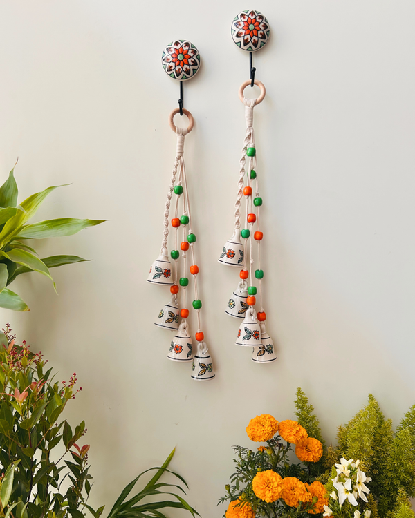 MARIGOLD | Handmade Ceramic Symphony Bell Chimes | Bunch of 4 (mini) bells with Ceramic Hooks