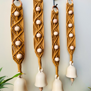 Whispering Knotfall Set of 4 Macrame Ceramic bells with ceramic hooks