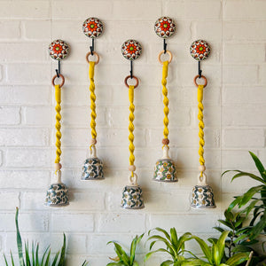 SET OF FIVE - DAISY | Ceramic Macrame Bells with Ceramic Hooks (Buy 4 get 1 free)