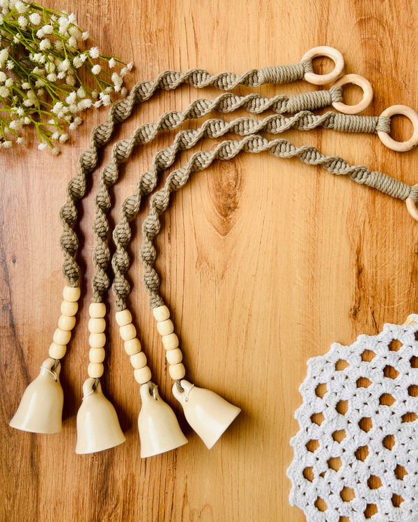 SAADGI | Temple Chimes | Ceramic Macrame Bells with Wooden Beads