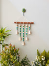 IVORY BLUE ORCHID | Beads and Bells Wall hanging | 5 ceramic beaded bells on a wooden dowel with ceramic hook | Handmade Decor