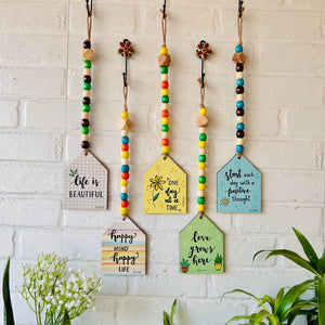 Beaded Wooden Huts with Ceramic Hooks - Set of 5