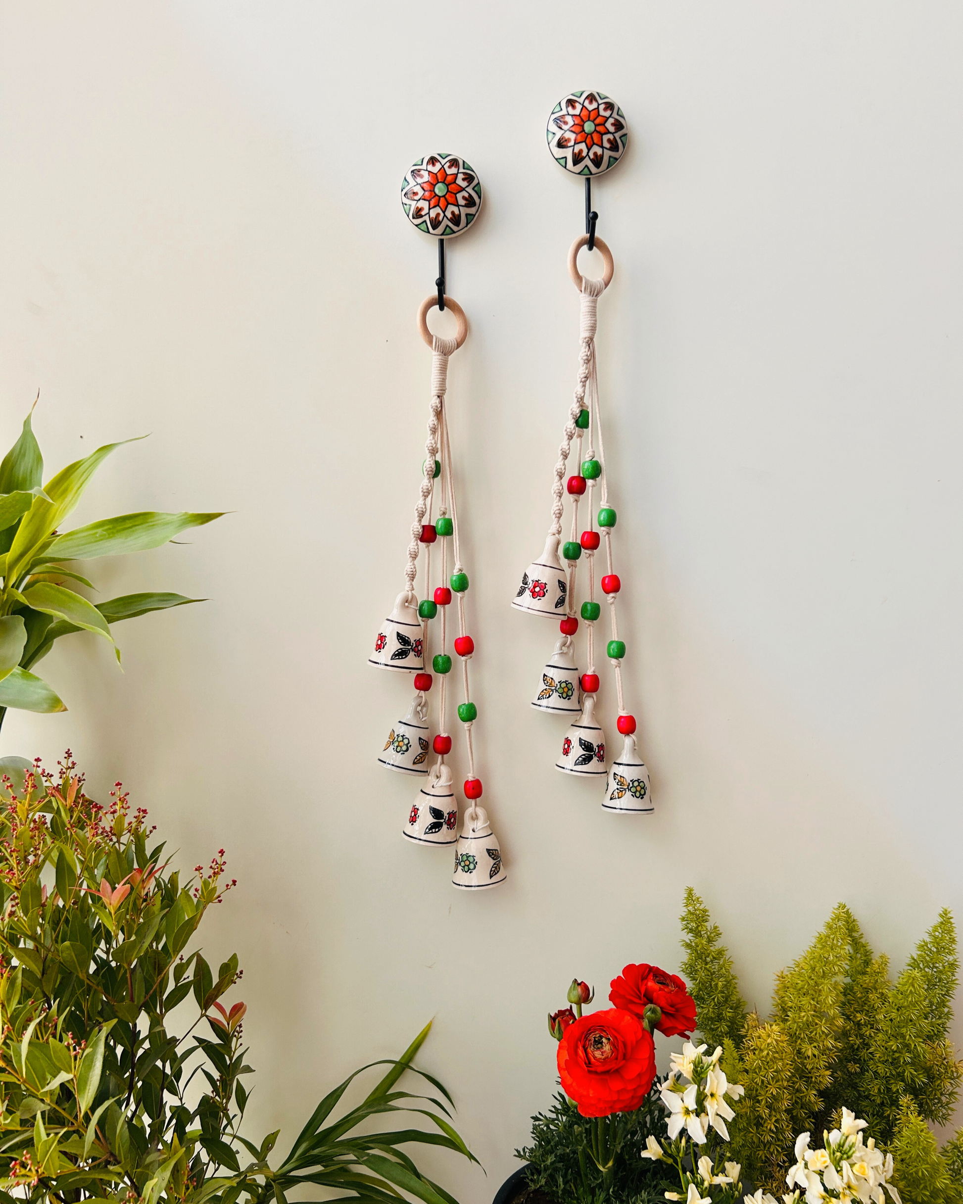 INDIAN ROSE | Handmade Ceramic Symphony Bell Chimes | Bunch of 4 (mini) bells with Ceramic Hooks