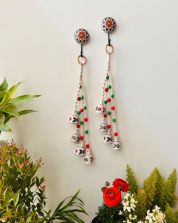 INDIAN ROSE | Handmade Ceramic Symphony Bell Chimes | Bunch of 4 (mini) bells with Ceramic Hooks
