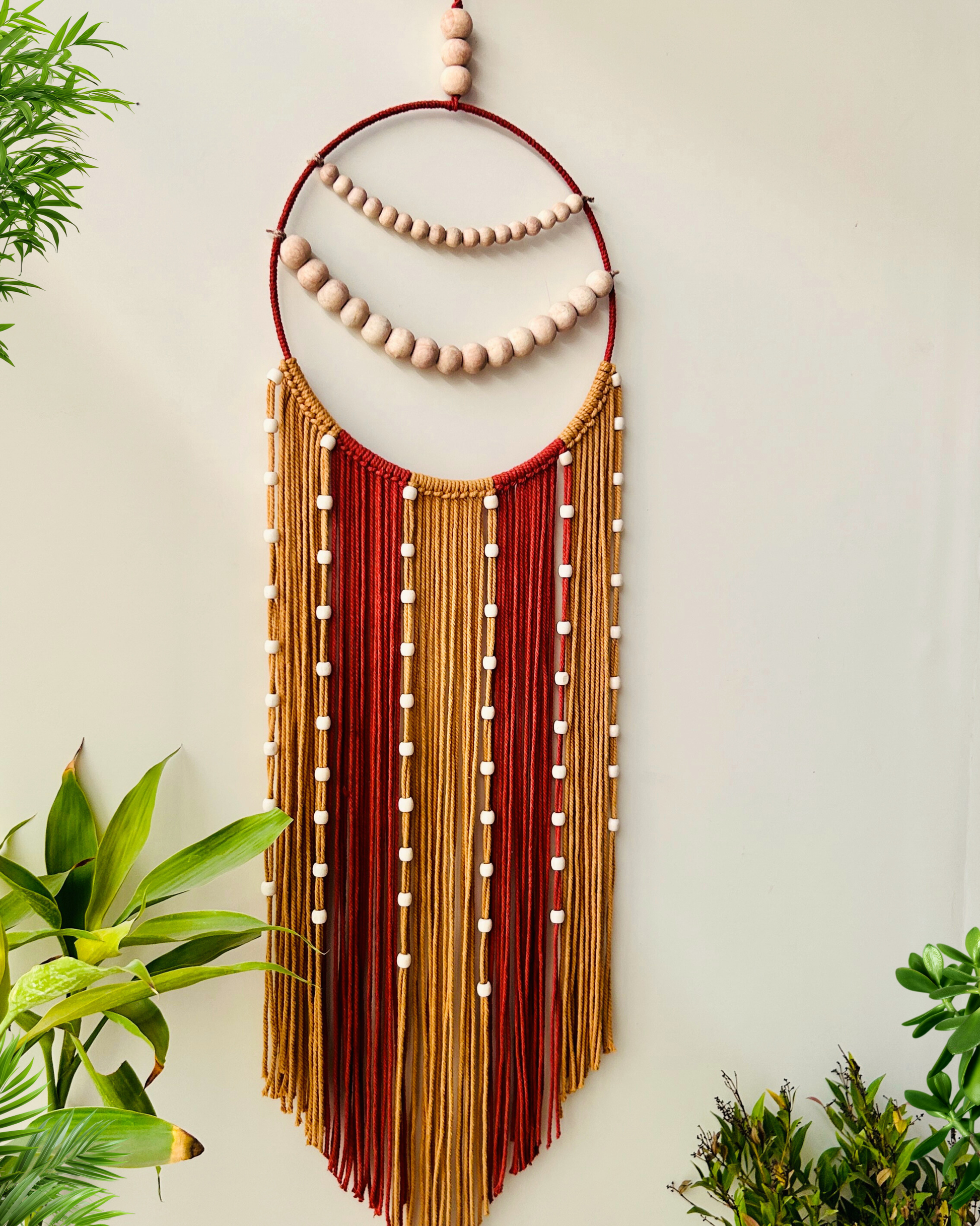 Rust & Gold Reverie Macrame Dream Catcher | With one ceramic wall hook