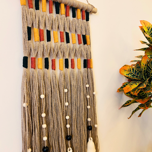 Desert Drape Ivory Boho Tapestry | With a ceramic wall hook