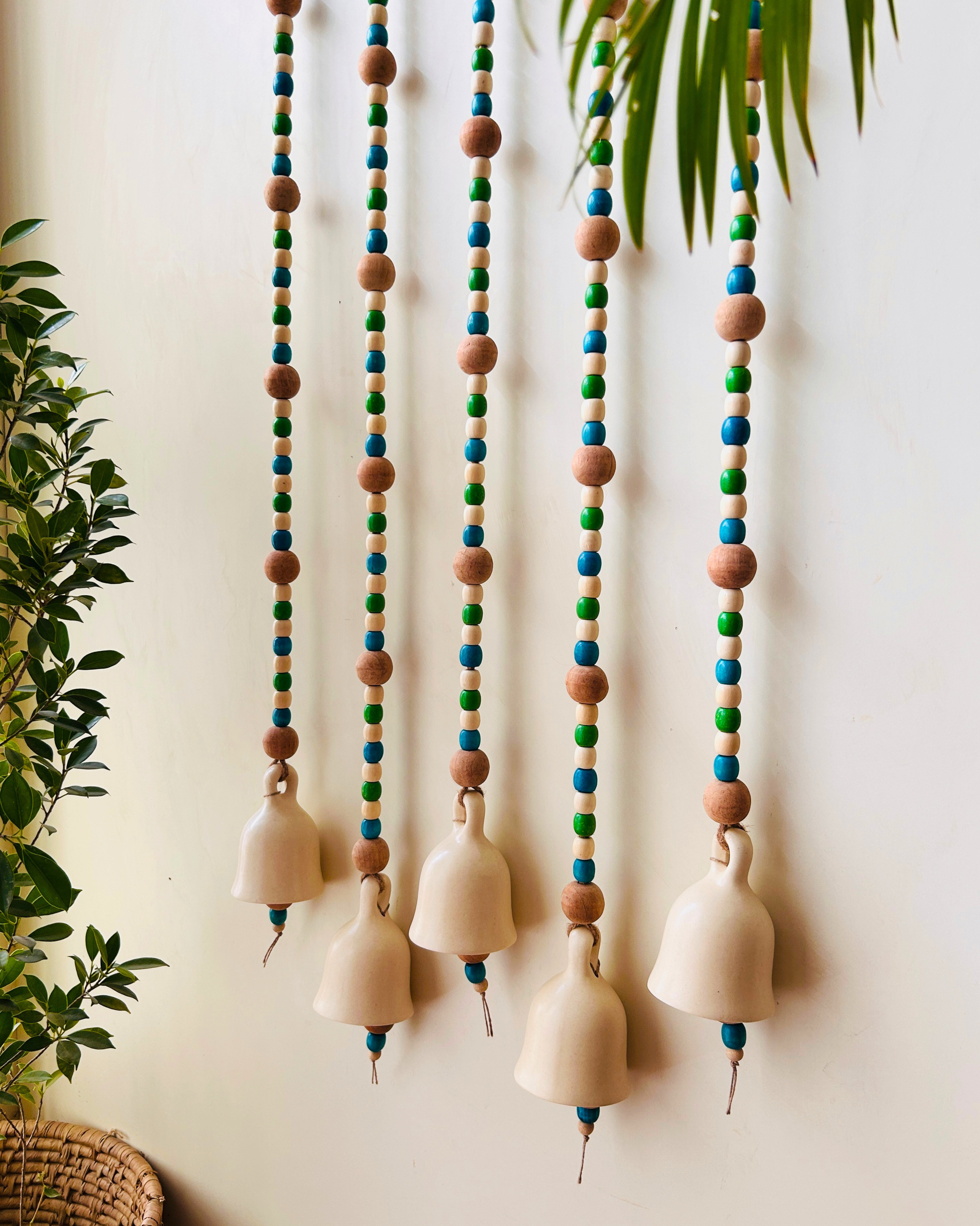 Blue Orchid | Boho Ivory | Backdrop Ceramic Beaded Bells | With ceramic wall hooks