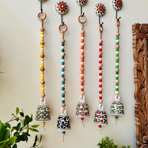 Garden Beaded Ceramic Bells | With Ceramic wall hooks-Floral MULTICOLOR