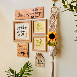 Mac-crochet Collection | Sunflower Home | with a macrame hanger and a crochet sunflower