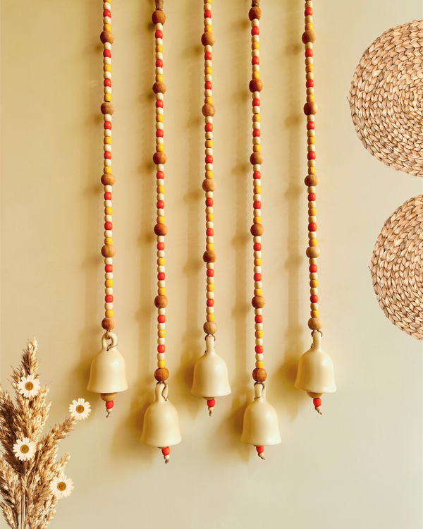 Marigold | Boho Ivory | Backdrop Ceramic Beaded Bells | With ceramic wall hooks | Set of 5