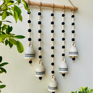 Ivory Monochrome Beaded Bell Wall Hanging