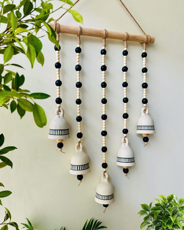 Ivory Monochrome Beaded Bell Wall Hanging