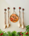 Boho Floral Entrance Wall Set – Handmade & Heartfelt | 4 Ceramic Ivory white bells with a wooden welcome sign board  | Ceramic hooks |Serene and Calming  Decor option