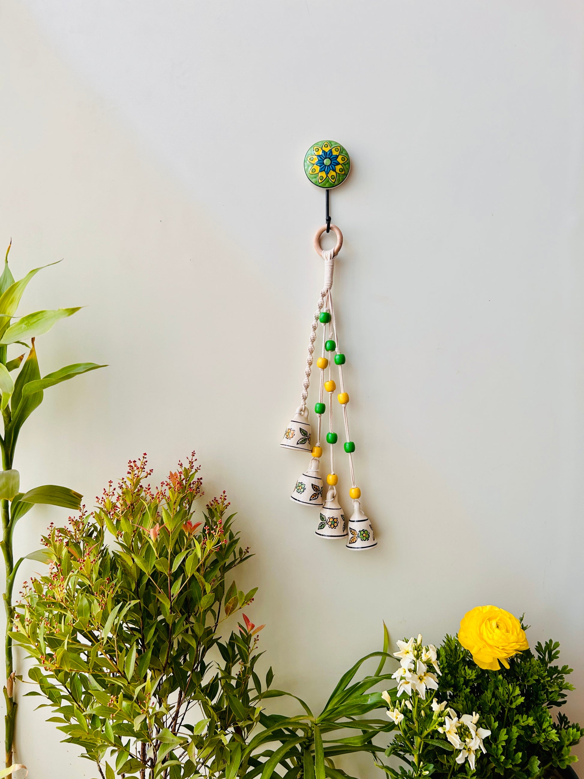 AMALTAS | Handmade Ceramic Symphony Bell Chimes | Bunch of 4 (mini) bells with Ceramic Hooks