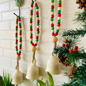INDIAN ROSE |Handmade Ivory Ceramic Beaded Bells with ceramic hooks | Set of 3