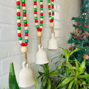INDIAN ROSE |Handmade Ivory Ceramic Beaded Bells with ceramic hooks | Set of 3
