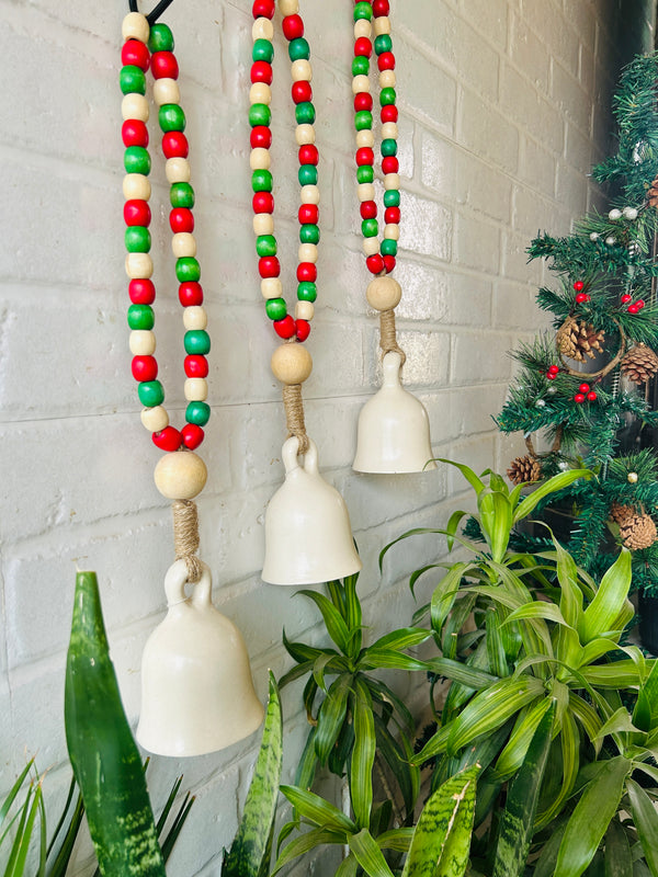 CHRISTMAS EDITION |Handmade Ivory Ceramic Beaded Bells with ceramic hooks | Set of 3
