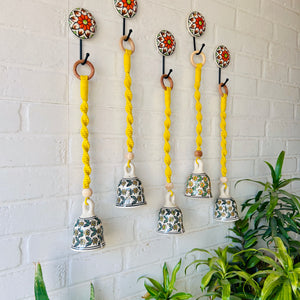 SET OF FIVE - DAISY | Ceramic Macrame Bells with Ceramic Hooks (Buy 4 get 1 free)