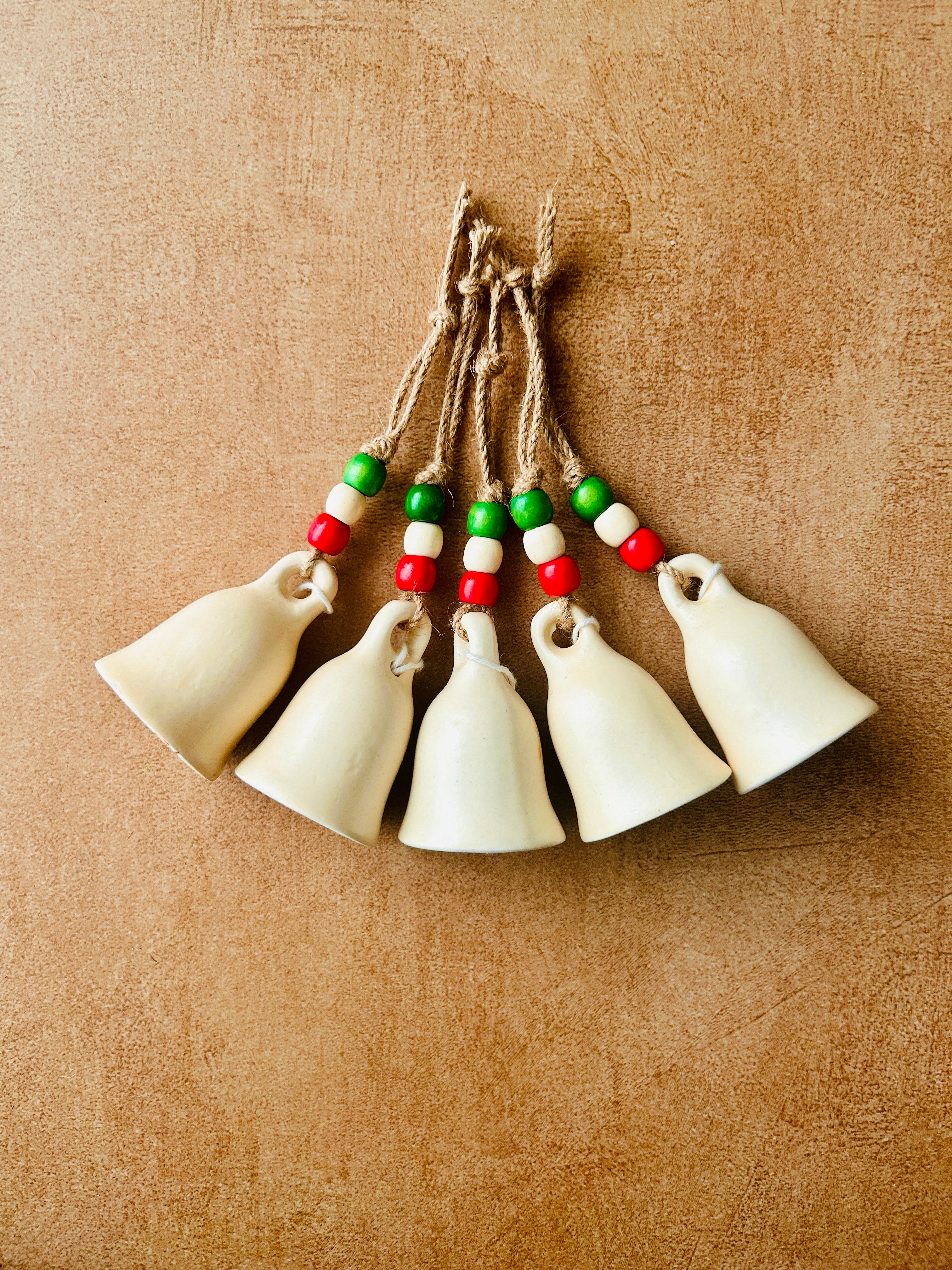 CHRISTMAS EDITION |Handmade Beaded Ivory Bell Ornaments | Small ceramic bells