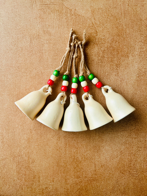 CHRISTMAS EDITION |Handmade Beaded Ivory Bell Ornaments | Small ceramic bells