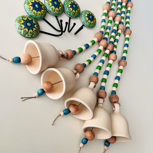 Blue Orchid | Boho Ivory | Backdrop Ceramic Beaded Bells | With ceramic wall hooks