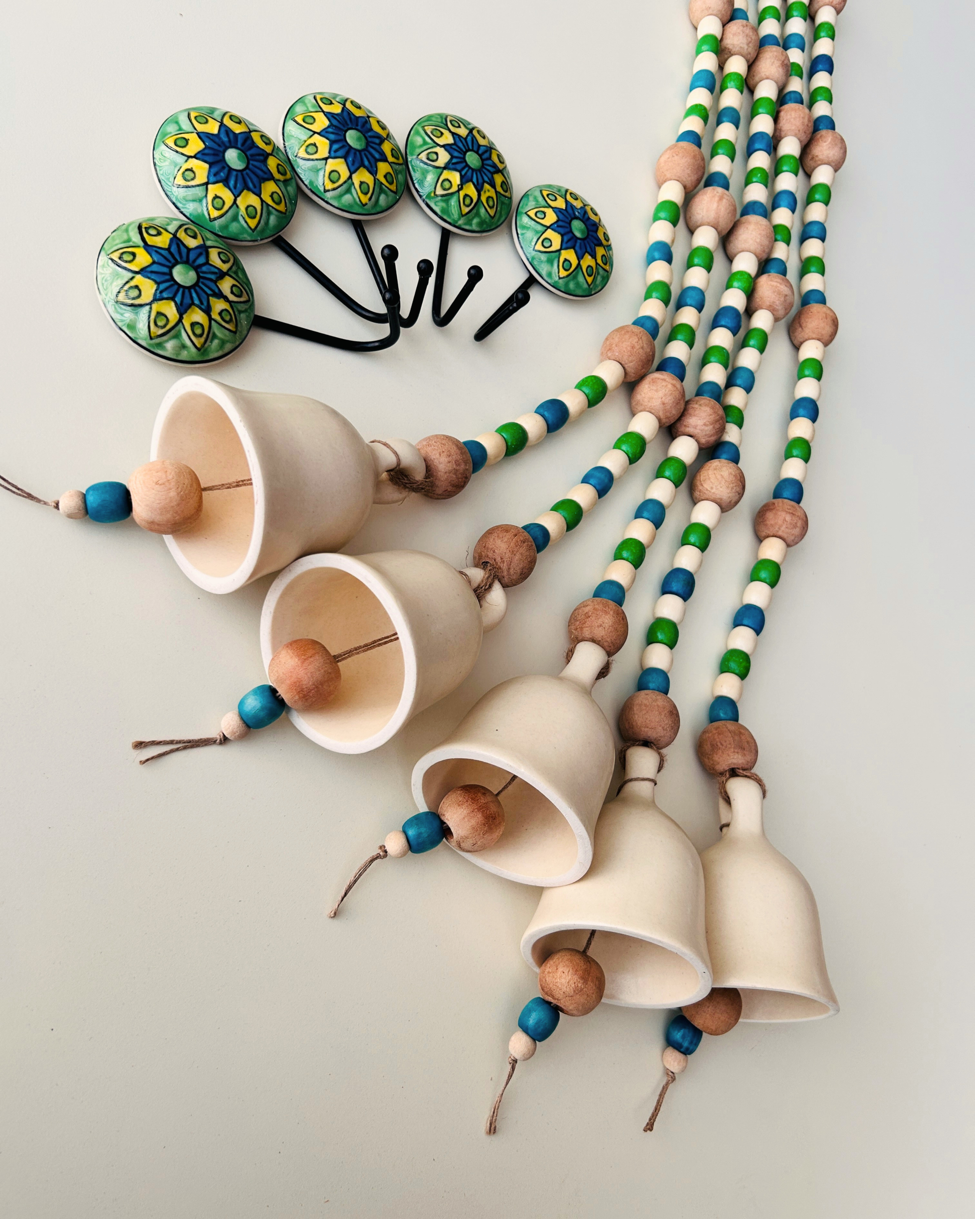 Blue Orchid | Boho Ivory | Backdrop Ceramic Beaded Bells | With ceramic wall hooks
