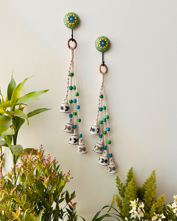 BLUE ORCHID | Handmade Ceramic Symphony Bell Chimes | Bunch of 4 (mini) bells with Ceramic Hooks
