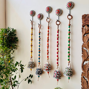 Garden Beaded Ceramic Bells | With Ceramic wall hooks-Floral MULTICOLOR