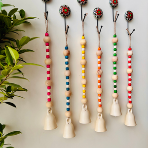 MINI Ceramic Beaded Bells | With Ceramic wall hooks- Ivory MULTICOLOR (Set of 6)