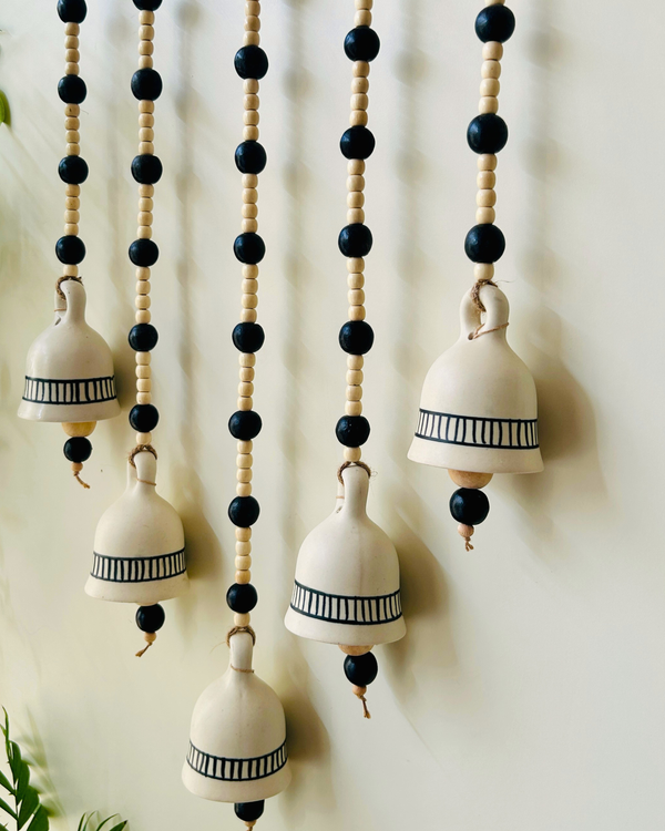 Ivory Monochrome Beaded Bell Wall Hanging