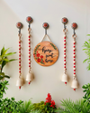 Home Sweet Home Colorful Floral Entrance Wall Set | 4 Ceramic Ivory white BEADED bells with a beaded wooden welcome sign board  | Ceramic hooks | Color Theme Decor
