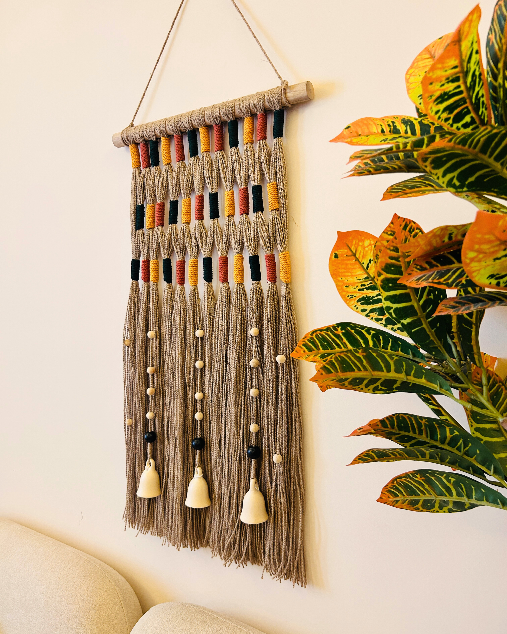 Desert Drape Ivory Boho Tapestry | With a ceramic wall hook