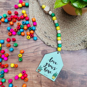 Love Grows here | Beaded Hut with Ceramic hook