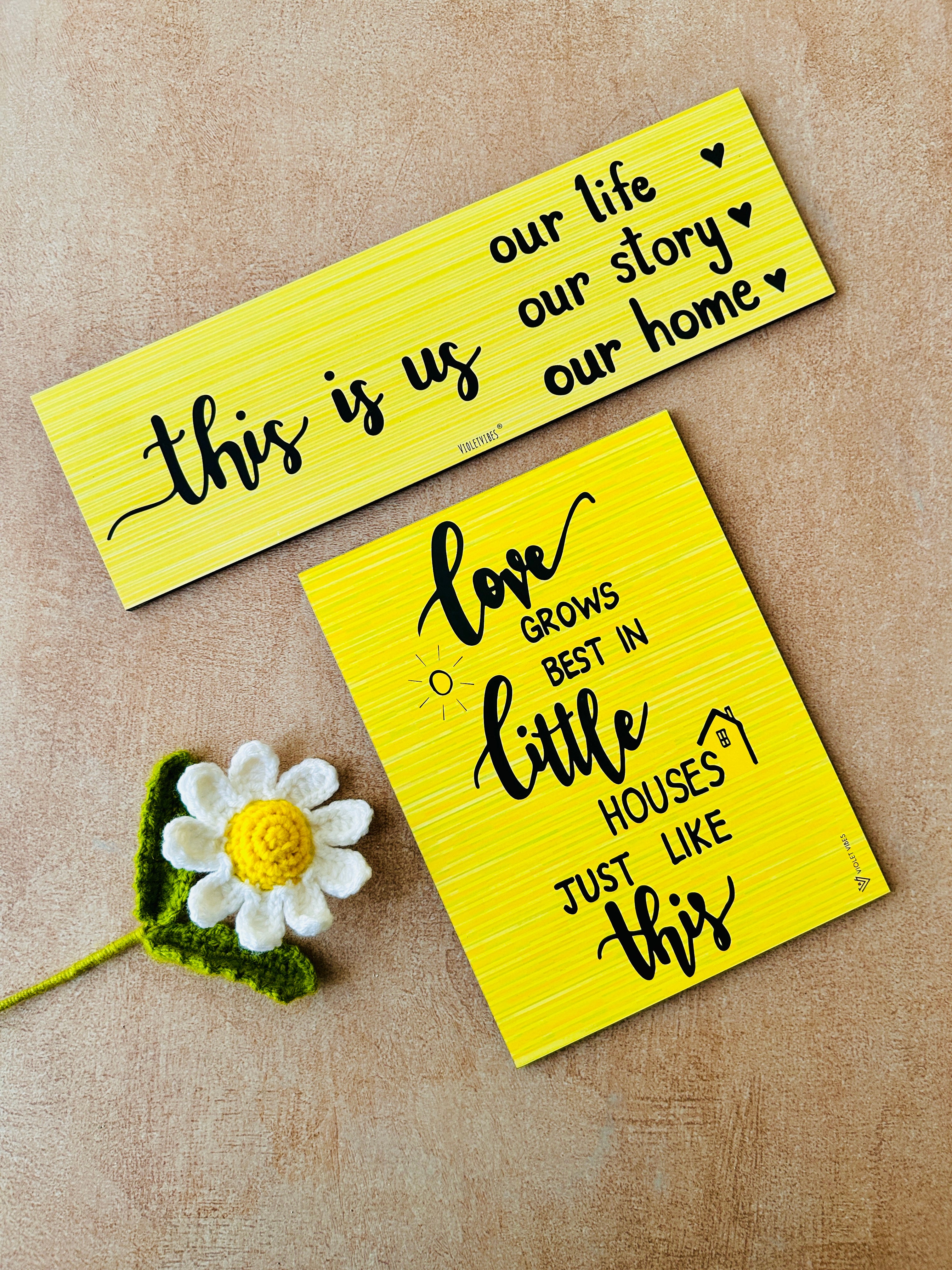 Mac-crochet Collection | Life is Beautiful wall set up | with macrame hangers and crochet flowers