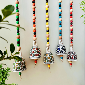Blossom Beaded Ceramic Bells | With Ceramic wall hooks-Floral MULTICOLOR