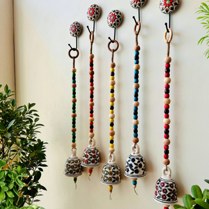 Blossom Beaded Ceramic Bells | With Ceramic wall hooks-Floral MULTICOLOR