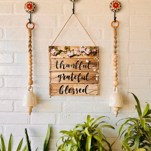 Rustic Serenity Wall Set with 2 Ceramic Macrame Ivory Bells  | Wall Decor